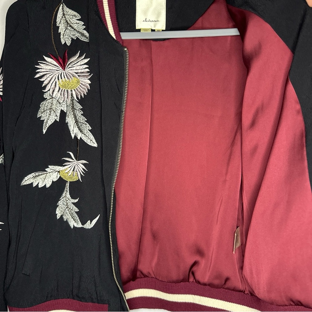 Elevenses Black Bomber Jacket with Floral Embroidery - Picture 7 of 9